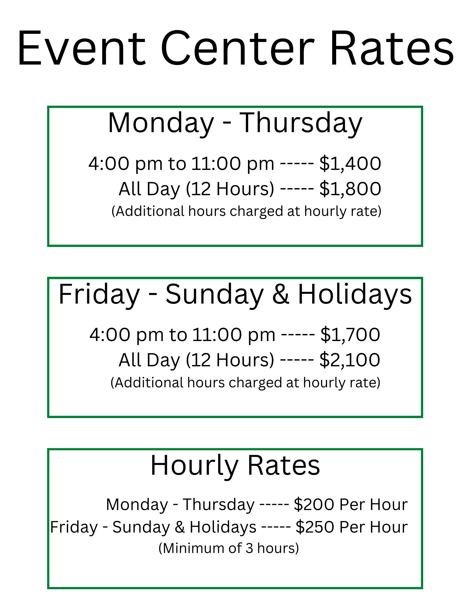 Event Center Rates2023